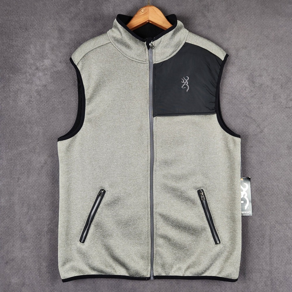 Browning Evans Vest Mens Medium Heather Castlerock Gray Full Zip Fleece Hunting